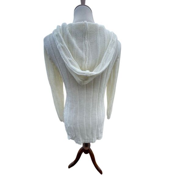 Fancy Design White Knit Hooded Sweater Jacket Toggle Buttons Size S/M NWOT - Picture 8 of 9
